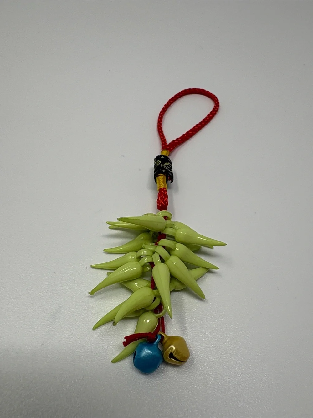 Kids Lucky Pepper Charm Bag Hanging - Green with Red Cord